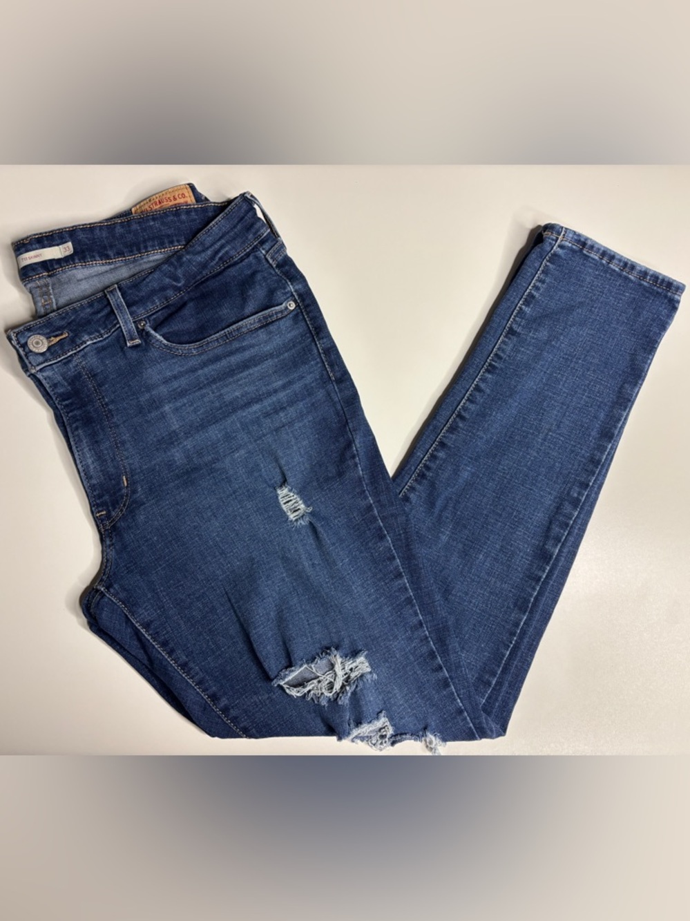 Levis 711 Skinny Jeans Distressed Dark Wash Stretch Denim W33 L30